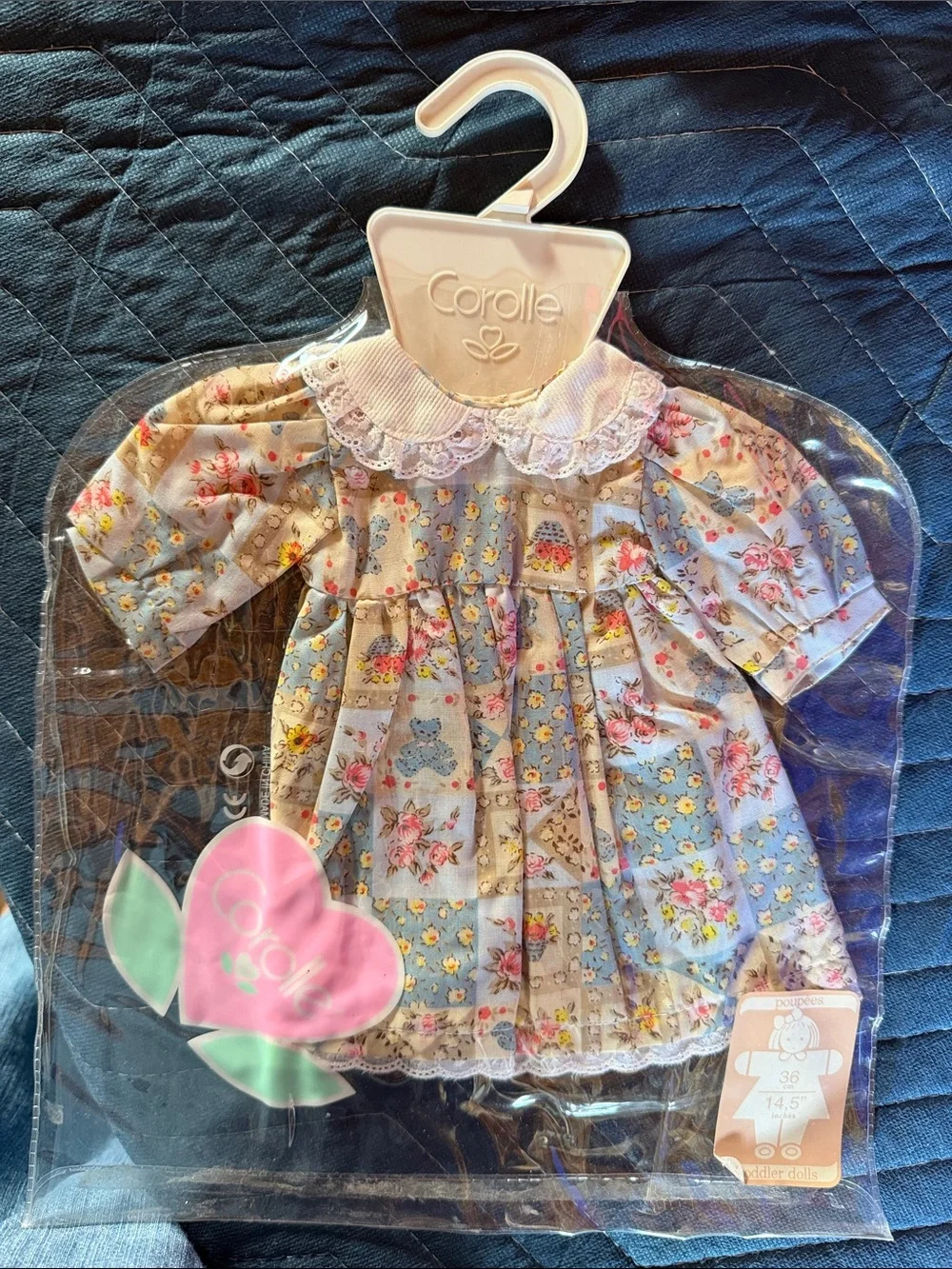 Corolle Beige&Blue Floral Patterned Dress For 14” Dolls NWT
